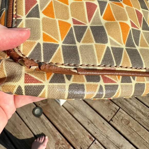 VTG Fossil Key Per Purse Crossbody Shoulder Bag Retro Multi-colored Orange Tan C - Picture 13 of 15